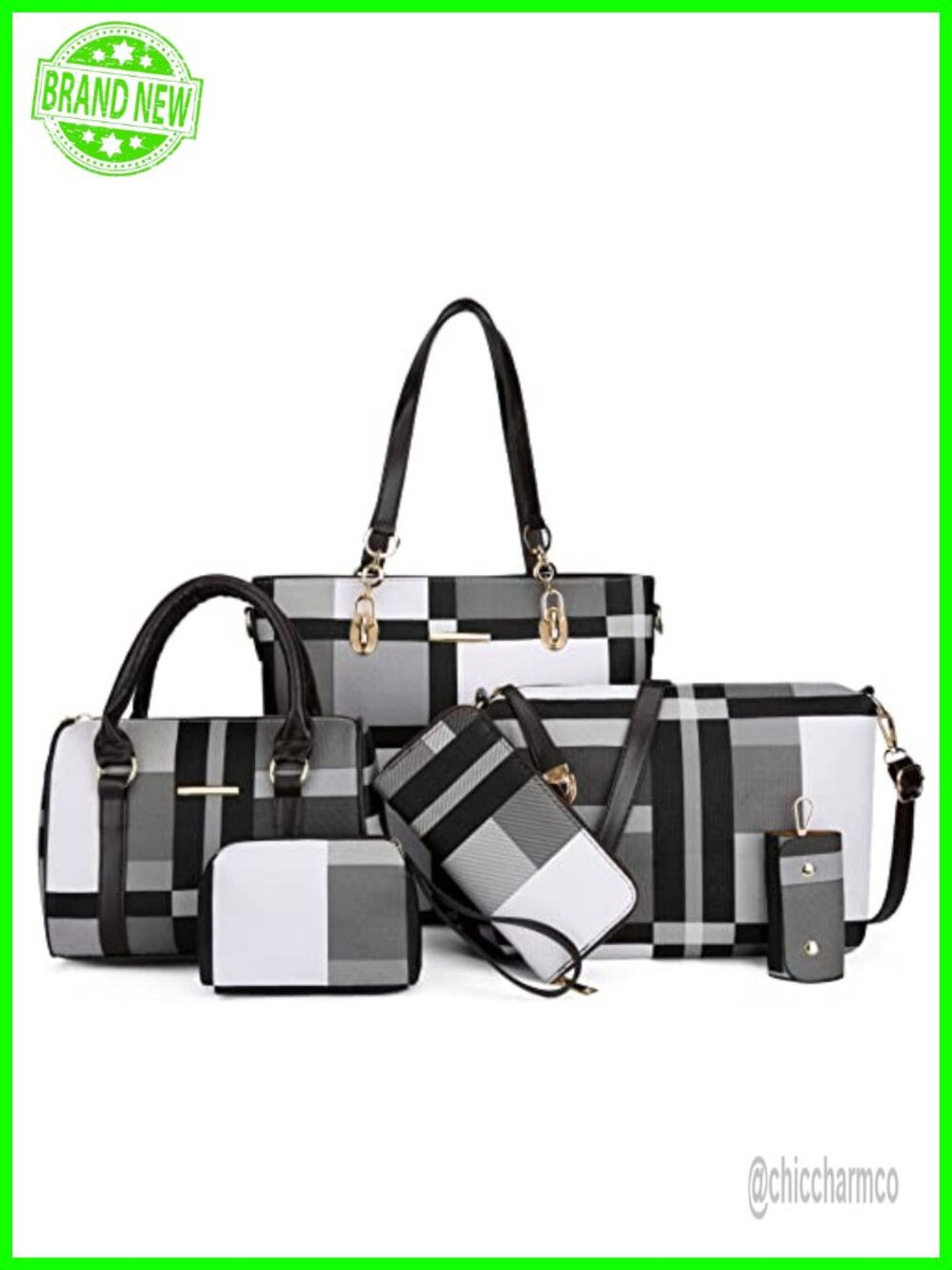 Faux Leather 6-Piece Tote Satchel Handbag Set for Women